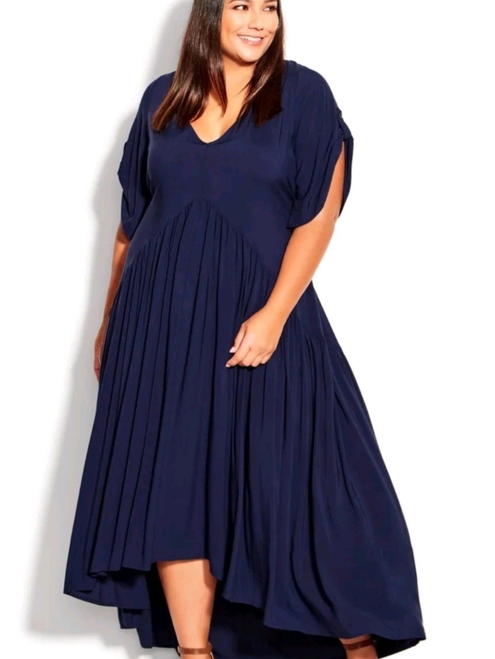 Avenue Val Dress Womens Sizex18 Navy High-Low V-Neck Maxi Dress